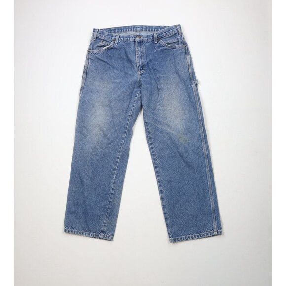 Vintage Dickies Mens 36x30 Distressed Spell Out Wide Leg Dungaree Denim Jeans